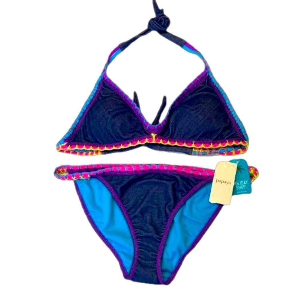 NEW! Papaya Fluorescent Embroidery Bikini Women’s Size 16 Swimsuit Bathing Suit